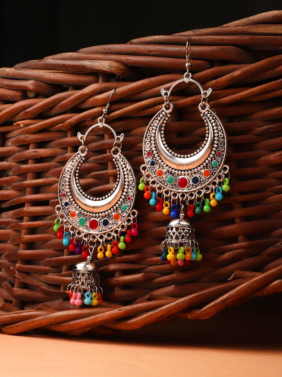 The Motif Moon - Oxidised Chandbali Earrings (Multi Color)